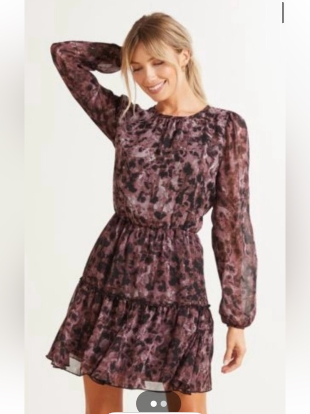 Allison Joy (Evereve) Mauve and Black Ruffle Dress Sz L